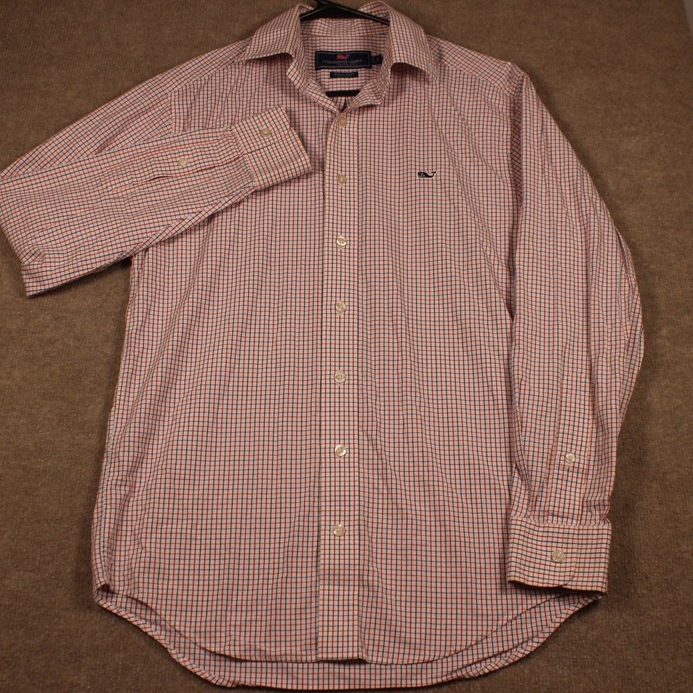 Vineyard Vines Whale Shirt Men Small Red Blue Tattersall Check Button Down